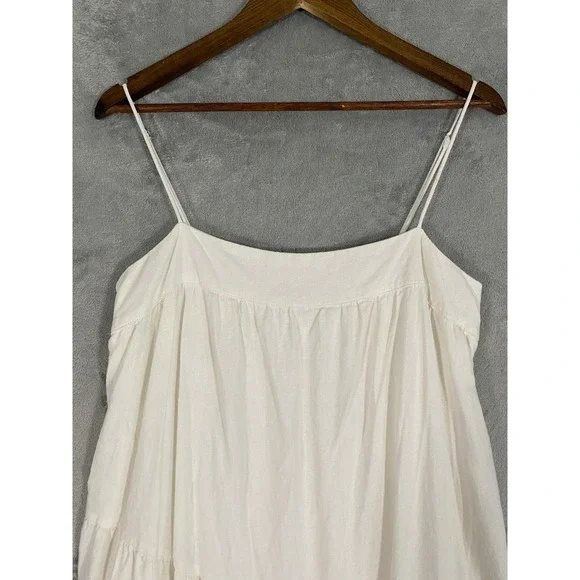 Abercrombie & Fitch Dress Sz M White Linen Blend Tiered Maxi Adjustable Coastal - Picture 2 of 10